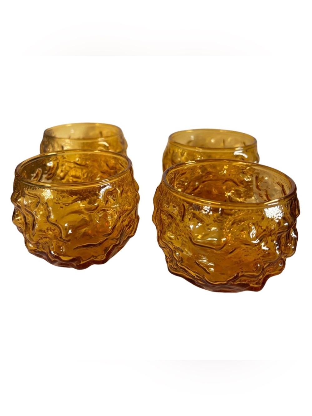 Vtg. Anchor Hocking 2” Lido Milano Honey Gold Roly Poly 4 Oz. Glasses Set of 4